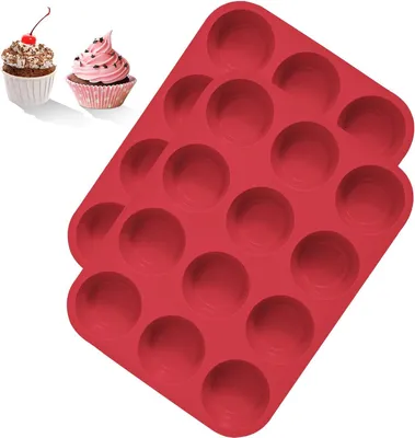 Produktbild von Muffinbackform Silikon für 12 Muffins, 2 Stück, BPA-frei, Antihaft, Rot