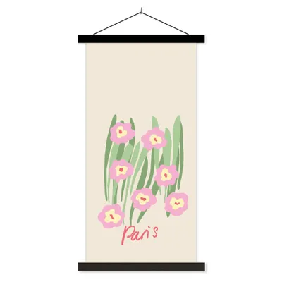 Produktbild von MuchoWow® Textilposter Blume - Rosa - Gras 90x180 cm mit schwarzem Rahmen - Dekoration Wohnzimmer