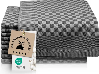 Produktbild von 10er Set Geschirrtücher, 100% Baumwolle, 46x70 cm, saugstark, schwarz kariert