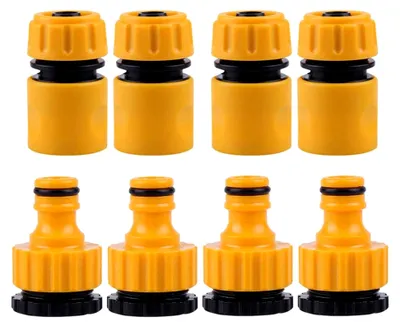 Produktbild von 8-teiliges Schlauchanschlussset, 4 Schlauchverbinder 1/2 Zoll, 4 1/2 Zoll 3/4 Zoll 2-in-1 Gartenhahnverbinder für Garten und Haus