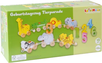 Produktbild von SpielMaus Holz Geburtstagszug Tierparade, 13-teilig