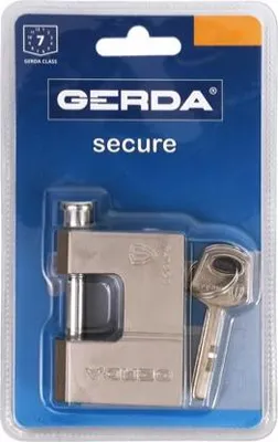 Obrázok produktu pre GERDA SECURE KSWT 90 mm zosilnený visiaci zámok, kolík, saténový nikel, blistrové balenie