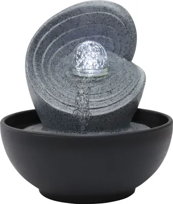 Produktbild von Dehner Zimmerbrunnen Olua mit LED, kaltweiß, 23 x 26 x 23 cm, Polyresin, dunkelgrau/grau