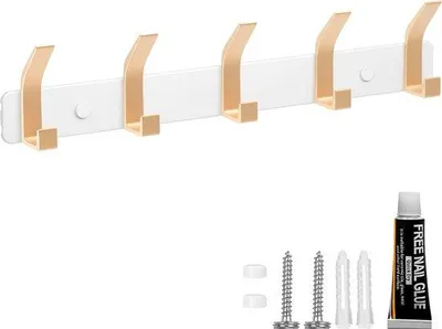 Productafbeelding van Famanu garderobe met 5 haken - wit en goud