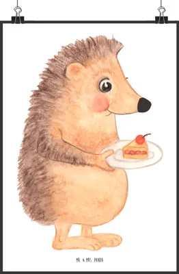 Produktbild von Mr. & Mrs. Panda Bild Igel Kuchenstück DIN A1 - Weiß - Geschenk, Lustige Sprüche, Wandbild, Essen Spruch, drucke, Geburtstagskuchen, Wanddekoration, kunstdruck poster