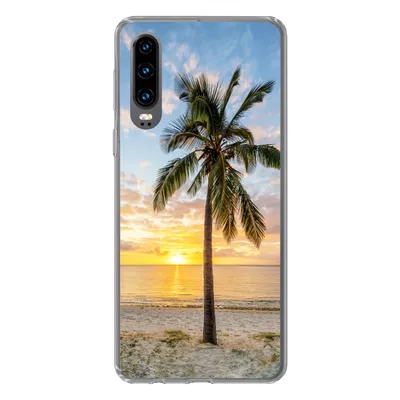 Produktbild von MuchoWow® Handyhülle Schutzhülle Hülle für Huawei P30 Strand - Palme - Sonnenuntergang Silikon Softcase Handy Hülle - Kartenbesitzer