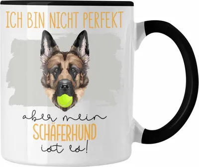 Produktbild von Trendation - Schäferhund Besitzer Tasse Geschenk Lustiger Spruch Geschenkidee Besitzerin Ich Bin Nicht Perfekt Aber Mein Schäferhund Ist Es (Schwarz)