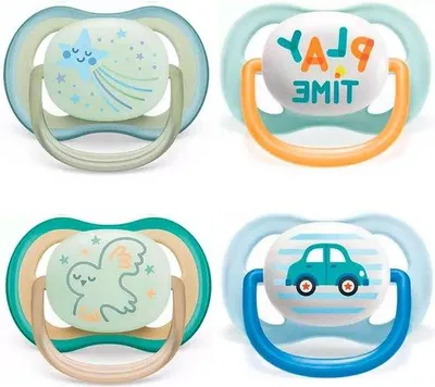 Obrázek produktu pro Měkké dudlíky 0–6 měsíců, chlapci, smíšená sada, 4 kusy, s hygienickým krytem