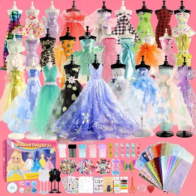 Image de Kit de création de vêtements pour enfants, comprenant plus de 1000 pièces, 6 poupées et 30 tissus