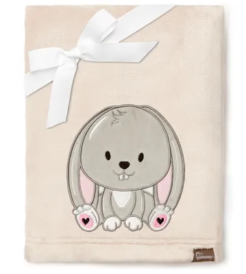 Produktbild von Be Mammy Kuschlige Babydecke Kuschel Decke Tagesdecke mit 3D Applikation 76 x 102 cm BE20-168 (Beige - Kaninchen, 76 x 102 cm)