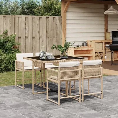Produktbild von Möbel 5-tlg. Garten-Essgruppe mit Kissen Beige Poly Rattan - Sitzgruppe 3211438