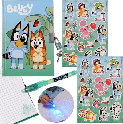 Produktbild von Bluey Tagebuch-Set mit Vorhängeschloss, magischem Stift und Aufklebern – Geschenk für Kinder