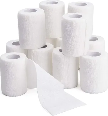 Produktbild von 12 Stück Kohäsive Bandage Fixierbinde Selbsthaftend Elastisch (7.5cm*4.5m, Weiß)