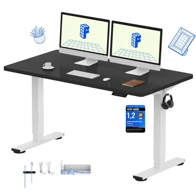 Image de Bureau réglable en hauteur FLEXISPOT EN1 140 x 80 cm, capacité de charge 100 kg, avec protection anti-collision,  plateau en une seule partie, 4 fonctions mémoire (noir)