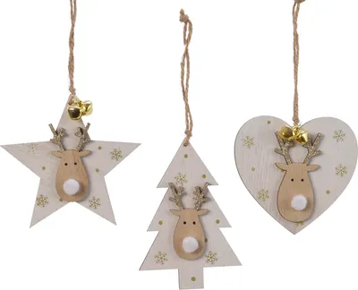 Produktbild von Christbaumanhänger Rentier Holz Glöckchen 3er Set