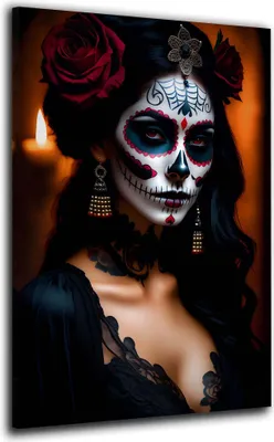 Produktbild von La Calavera Catrina im Spitzenkleid Wandbild Leinwandbild Kunstdruck XL Deko: 60x90x4cm