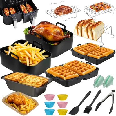 Produktbild von Heißluftfritteuse Airfryer - Zubehör Set - Silikon Auflaufformen - Waffelbackform & Grillrost - Dual Zone 7,6–9,5 L - Passend für AF400EU/AF300EU/AF451EU