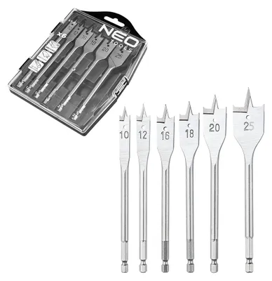 Immagine prodotto di Punte per legno a lama, 10,12,16,18,20,25 mm, set di 6 pezzi.