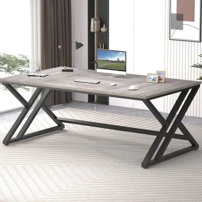 Produktbild von Schreibtisch Computertisch 180 x 80 cm Grau Eiche Holz Metall