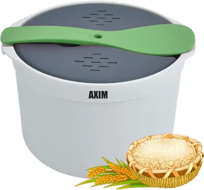 Imagen del producto de Olla para arroz para microondas, de 2 litros, con colador, apta para lavavajillas, ideal para la cocina y para acampar