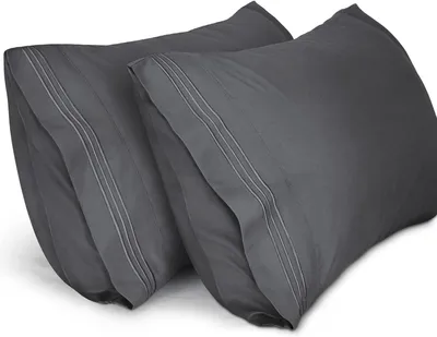 Productafbeelding van Kussenslopen (2 Stuks), 50 x 80 cm Geborduurd Zachte Kussenslopen van Geborsteld Microvezel, Machinewasbaar Kreukvrij Ademend, Donkergrijs