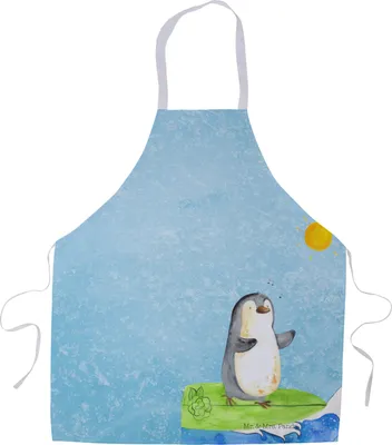 Produktbild von Mr. & Mrs. Panda Schürze Pinguin Surfer - Eisblau - Geschenk, Profi Kochschürze, Urlaub, Motiviert, Backschürze, Optimistisch, Pinguine, Hawaii, Latzschürze, Portugal