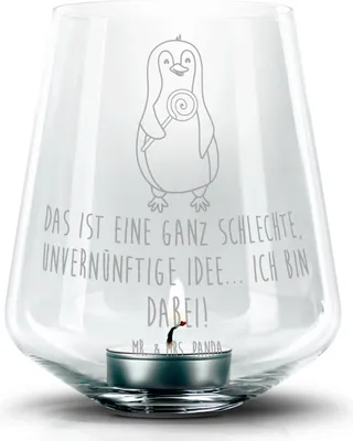Produktbild von Mr. & Mrs. Panda Windlicht Glas Pinguin Lolli - Transparent - Geschenk, Spruch, Süßigkeiten, Kerzenhalter, Pinguine, Teelichthalter, gravur, Kerzenglas, Laterne