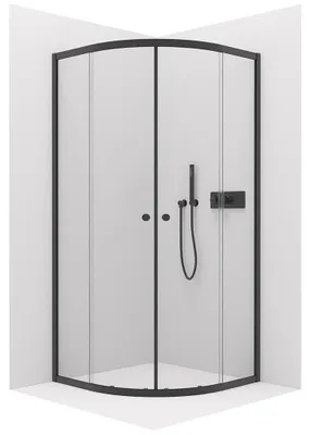 Produktbild von CERANO - Duschkabine Orso L/P - 5 mm - Viertelkreis - R550 - Schwarz, transparentes Glas - 80x80x195 cm - Schiebetür