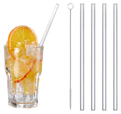 Glasstrohhalme 4er-Set mit Reinigungsbürste, 20 cm