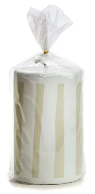 Productafbeelding van Rustieke buitenkaars "Lys" – Strepen – Kieselgrijs – Ø 9,6 × H 15 cm – 1 stuk