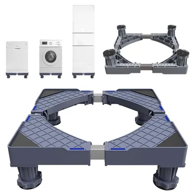 Image de Support réglable pour machine à laver, jusqu'à 120 kg, couleur argent, largeur de 41 à 64 cm, hauteur de 9,5 à 12,5 cm