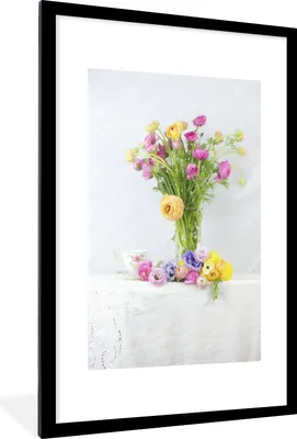 Produktbild von MuchoWow® MuchoWow® Gerahmtes Poster Stillleben - Farben - Blumen 60x90 cm - Poster mit zchwarzem Bilderrahmen - Dekoration - Wandposter Wohnzimmer - Hochwertig