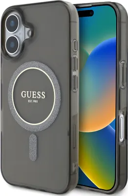 Produktbild von Guess GUHMP16SHFGEREK iPhone 16 6.1" schwarz hardcase IML Glitter Circle MagSafe Schutzhülle