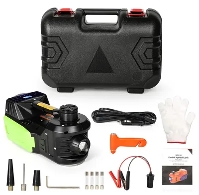 Immagine prodotto di Sollevatore idraulico - Set multifunzione 4-in-1 - Capacità: 5 tonnellate - 12 V - Supporto per assi in acciaio regolabile - Ideale per emergenze