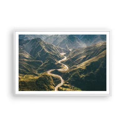 Produktbild von Gerahmtes Poster - Weißer Rahmen - Berge Weg Wald - 91,5x61 cm - Wand Bild - Wanddeko - Wandbilder - Kunstposter - Wandposter - Bilderrahmen - Bilder - Kunstdruck - Wanddekoration - P2WAA91x61-4700