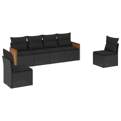 Produktbild von 6-tlg. Garten-Sofagarnitur mit Kissen Schwarz Poly Rattan