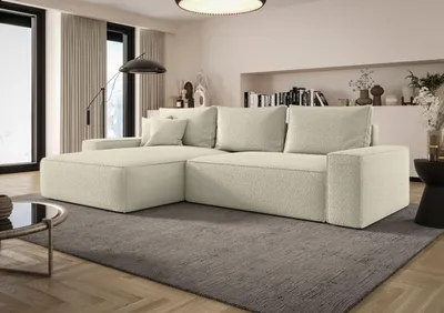 Produktbild von BEDANTE ECKSOFA MONA mit Schlaffunktion QUELLE 03 Beige Links L-Form Sofa mit Stauraum Bettkasten Wohnzimmersofa Couch Sofa Bettsofa Bettkasten Bettcouch