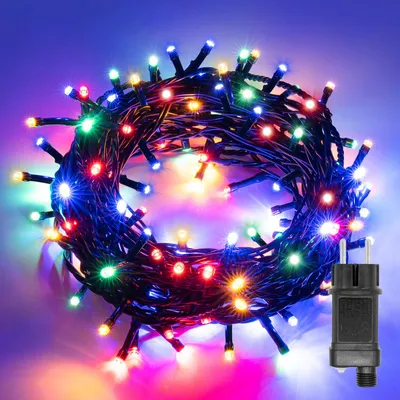 Obrázek produktu pro Světelné řetězy, 8 režimů, 10 metrů, 100 LED diod, romantická dekorace pro vánoční stromek, svatbu, oslavu, vnitřní osvětlení (vícebarevné, zelený kabel)