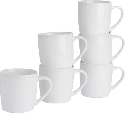 Produktbild von Argon Ta Farbige Kaffeetassen – 350 ml – Weiß – 6er-Pack – Robuste Teetasse aus Steingut, spülmaschinen- und mikrowellengeeignet