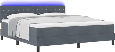 Produktbild von LED Boxspringbett mit Matratze Dunkelgrau 180 x 200 cm Samt
