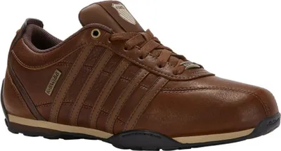 A single brown leather K-Swiss sneaker is shown from a side angle against a white background.
