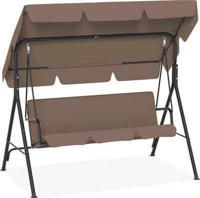Obrázok produktu pre JOIEYOU Hollywoodska hojdačka 3-miestna záhradná hojdačka s nastaviteľným strešným krytom 176x110x152cm hojdacia lavica záhradné lehátko závesná lavica závesná hojdačka záhradná hojdačka s nosnosťou do 200 kg, hnedá