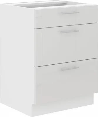 A white cabinet with three drawers.