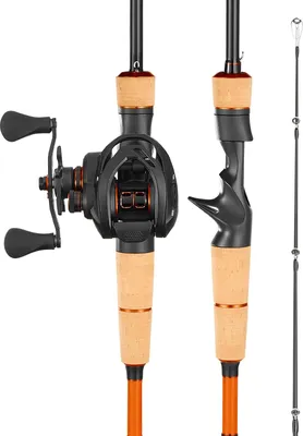 Immagine prodotto di VEVOR Set canna da pesca e mulinello (baitcasting), canna da 2 m in fibra di carbonio (IM7), set canne da pesca per spigole con 6+1 cuscinetti a sfera e rapporto di trasmissione 7,0:1 e impugnatura in sughero, set da pesca per mancini
