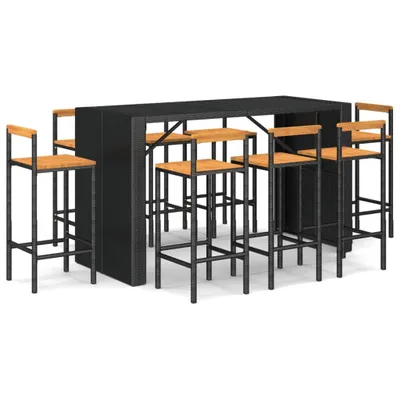 Produktbild von vidaXL 9-tlg. Gartenbar-Set Schwarz Poly Rattan & Massivholz Akazie