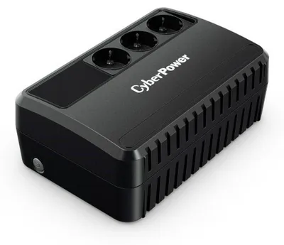 A black CyberPower UPS unit is shown from a diagonal angle against a white background.