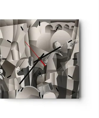 Produktbild von Wanduhr - Quadrat - Glasuhr - Jazz Musik Musiker - 40x40cm - Schleichendes Uhrwerk - Lautlos - zum Aufhängen bereit - Dekoration Modern - Wanddekoration aus Glas - C3AC40x40-4119