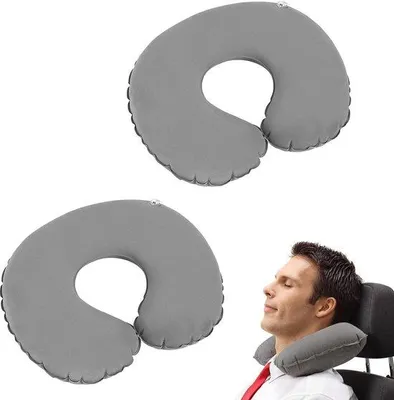 Zdjęcie produktu dla Zestaw 2 poduszek dmuchanych do szyi Unyqoos® – ergonomiczna poduszka podróżna w kształcie litery U, z miękkim aksamitnym pokrowcem, regulowana, szybko nadmuchiwana i kompaktowa