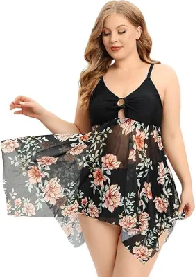 Produktbild von Bikini-Sets für Damen Badeanzüge im ethnischen Stil, Schnür-BH + Bikinihose mit niedriger Taille, 2-teilige Badeanzüge Push-Up Bikini-Sets, AH-002