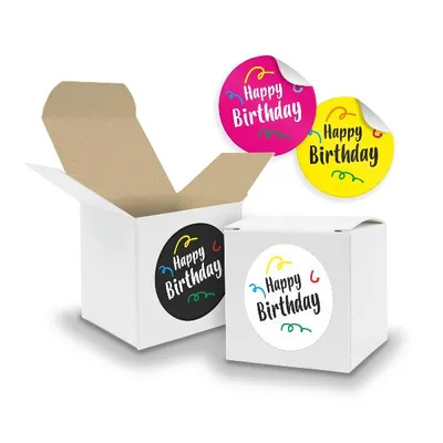 Produktbild von SET Happy Birthday Mix (Motiv39) 24x Faltschachtel Würfel 6,5cm weiß innen braun